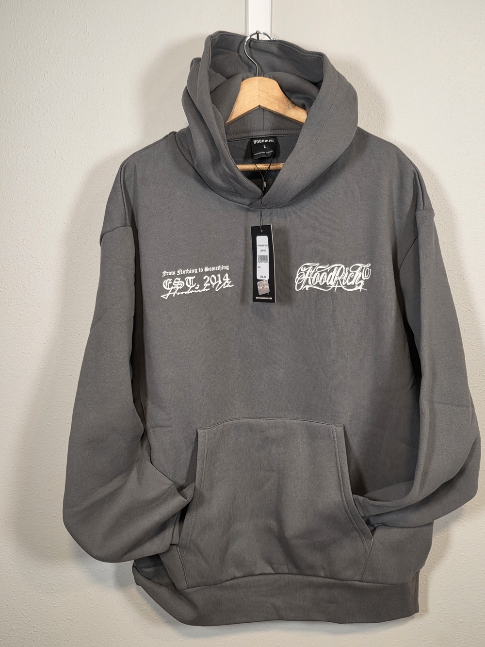 Hoodrich Men's Charcoal Script Logo Pullover Hoodie